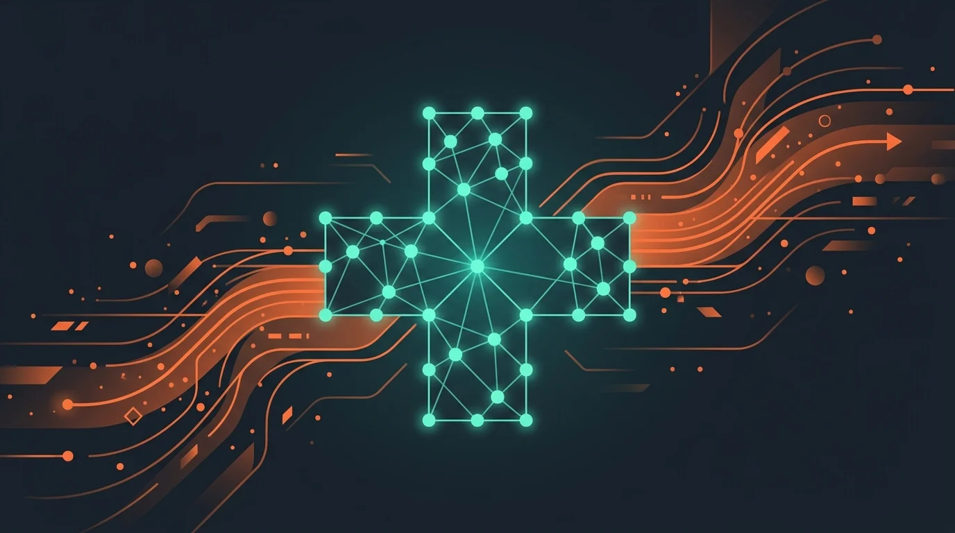 Abstract visualization of automated healthcare SEO and compounding digital traffic