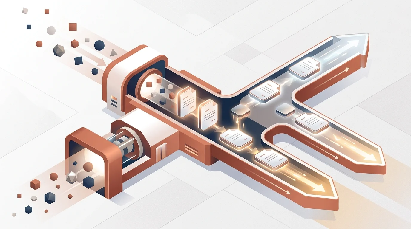 Abstract visualization of BlazeHive's dual-channel autonomous SEO pipeline