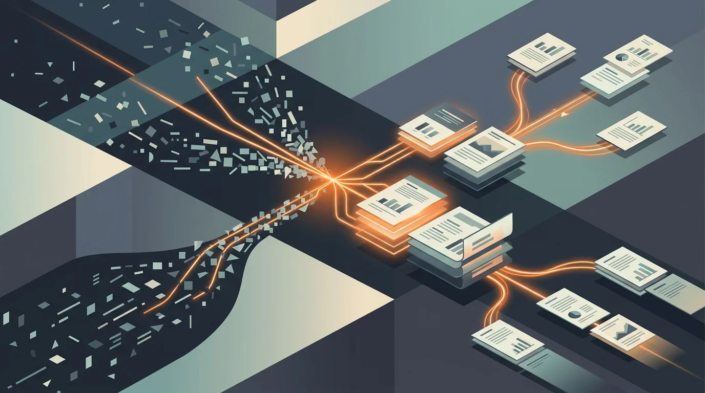 Abstract representation of an automated SEO content generation pipeline