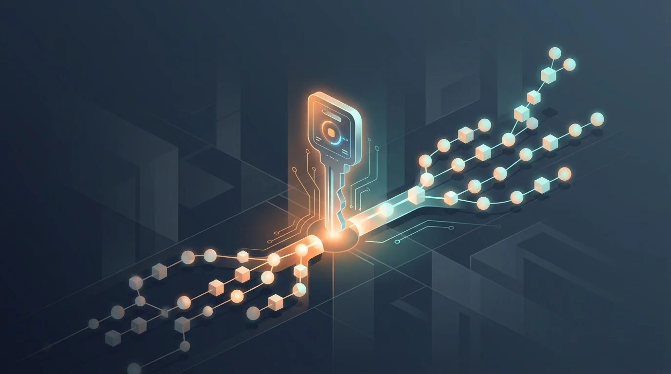 Digital key unlocking a pipeline of data representing SEO automation