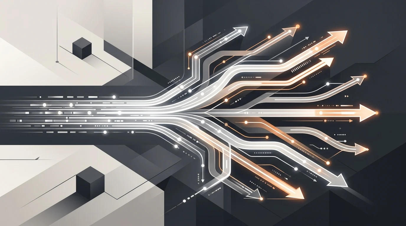 Abstract representation of diverging pathways representing different SEO software alternatives