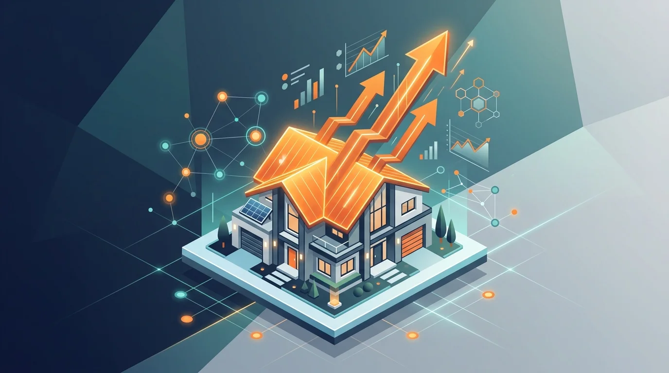 Abstract representation of compounding SEO growth for a roofing business