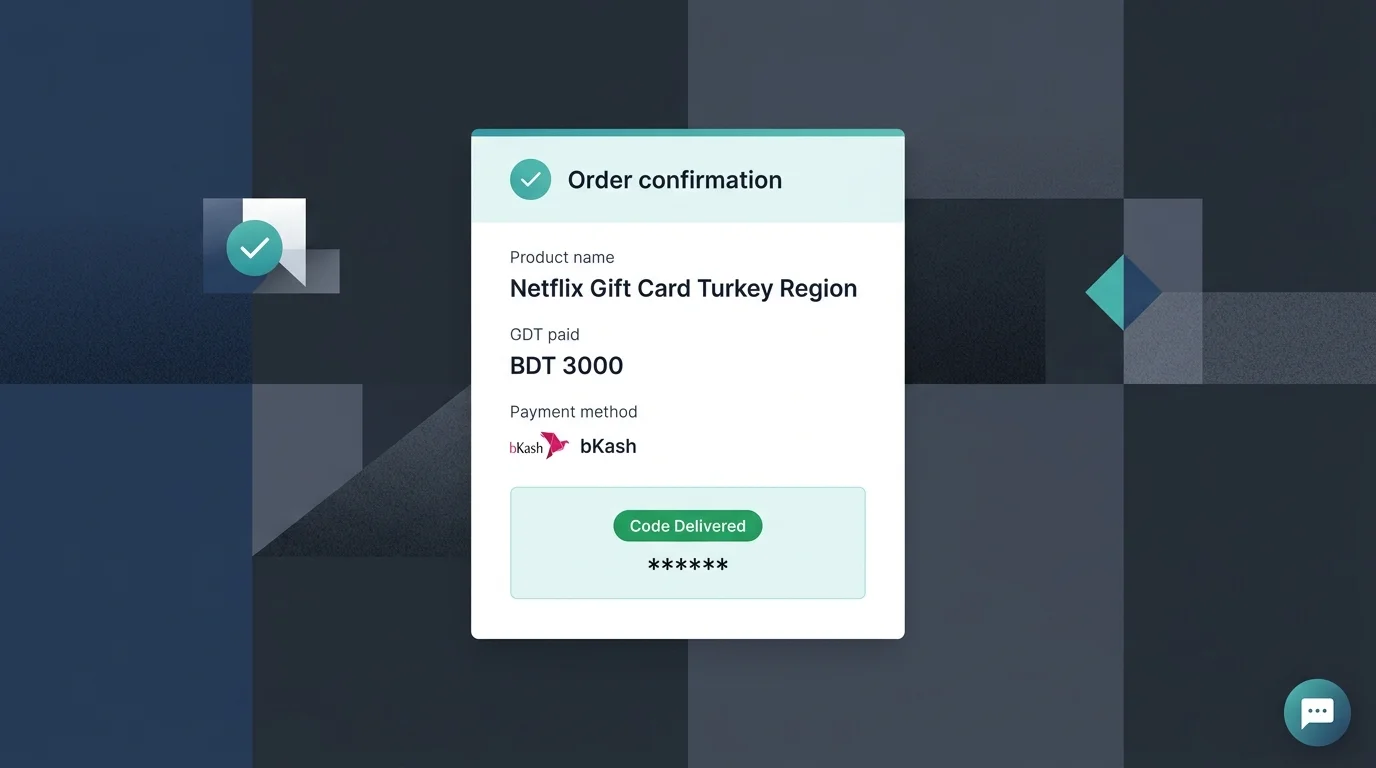 Gift card order confirmation screen showing Netflix Turkey delivery status