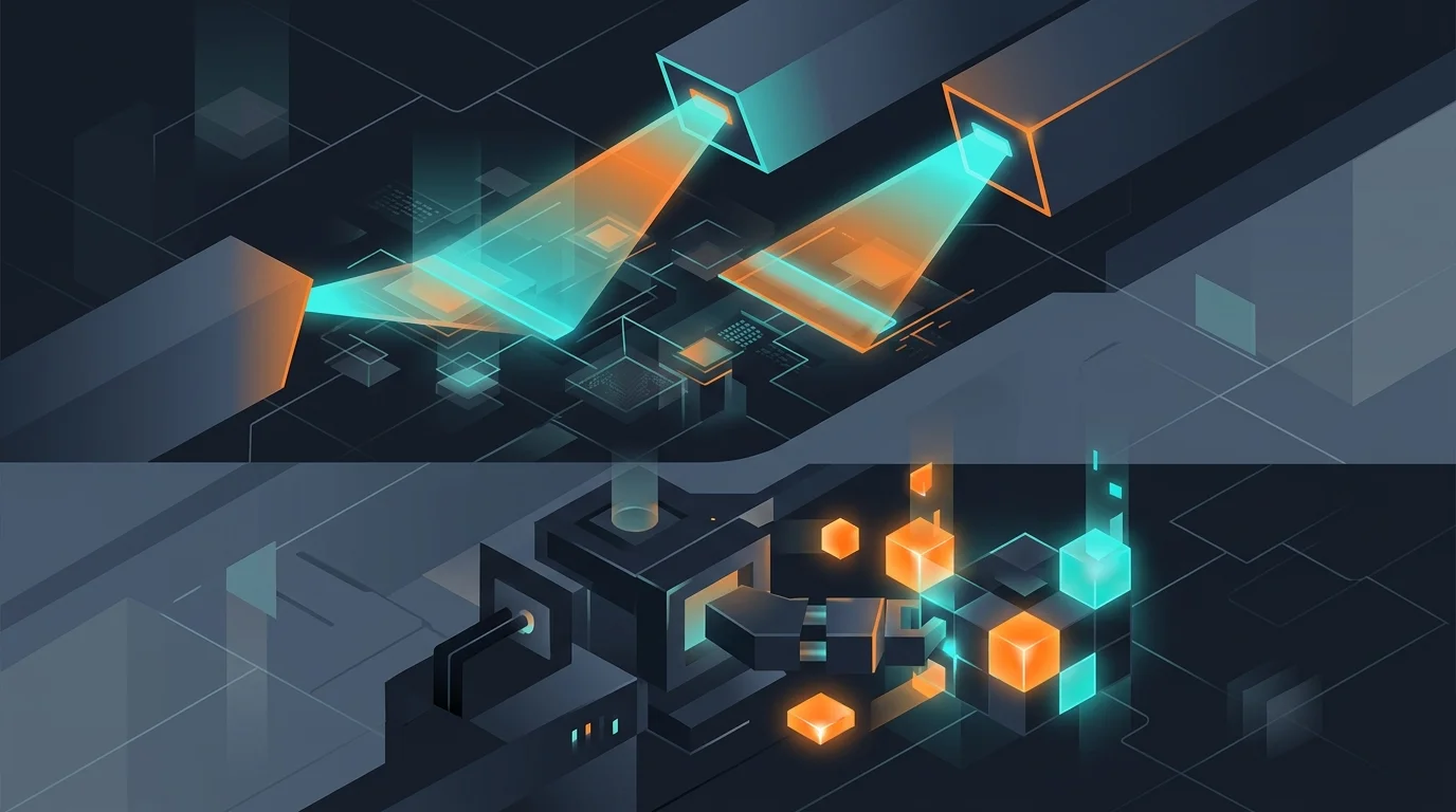 abstract representation of monitoring AI visibility versus automated content production