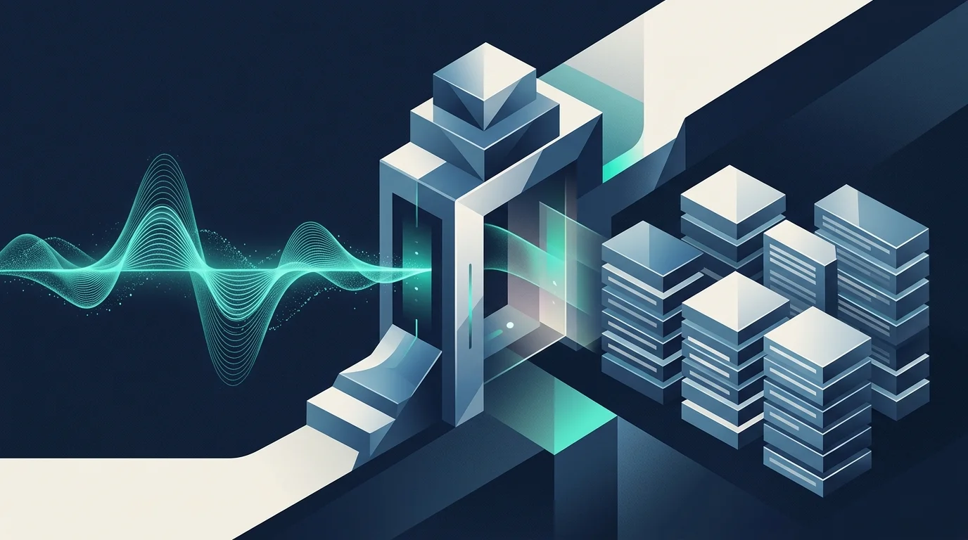 Conceptual illustration of raw voice audio transforming into polished text