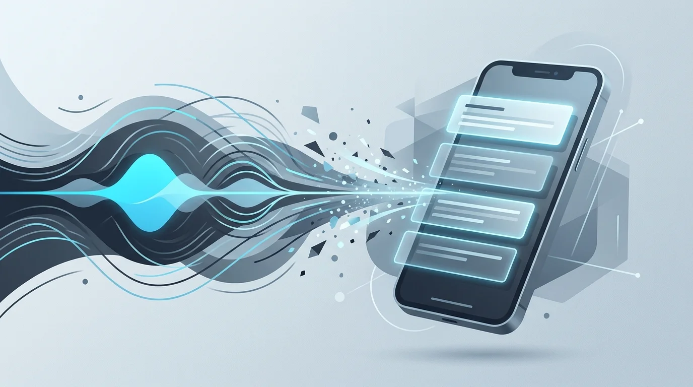 Abstract visualization of real-time voice-to-text transformation on a mobile interface