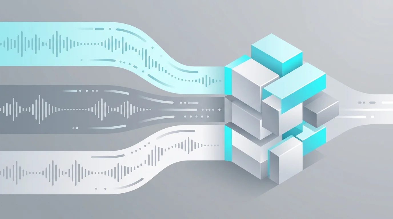 Abstract 3D illustration of three different audio processing pathways