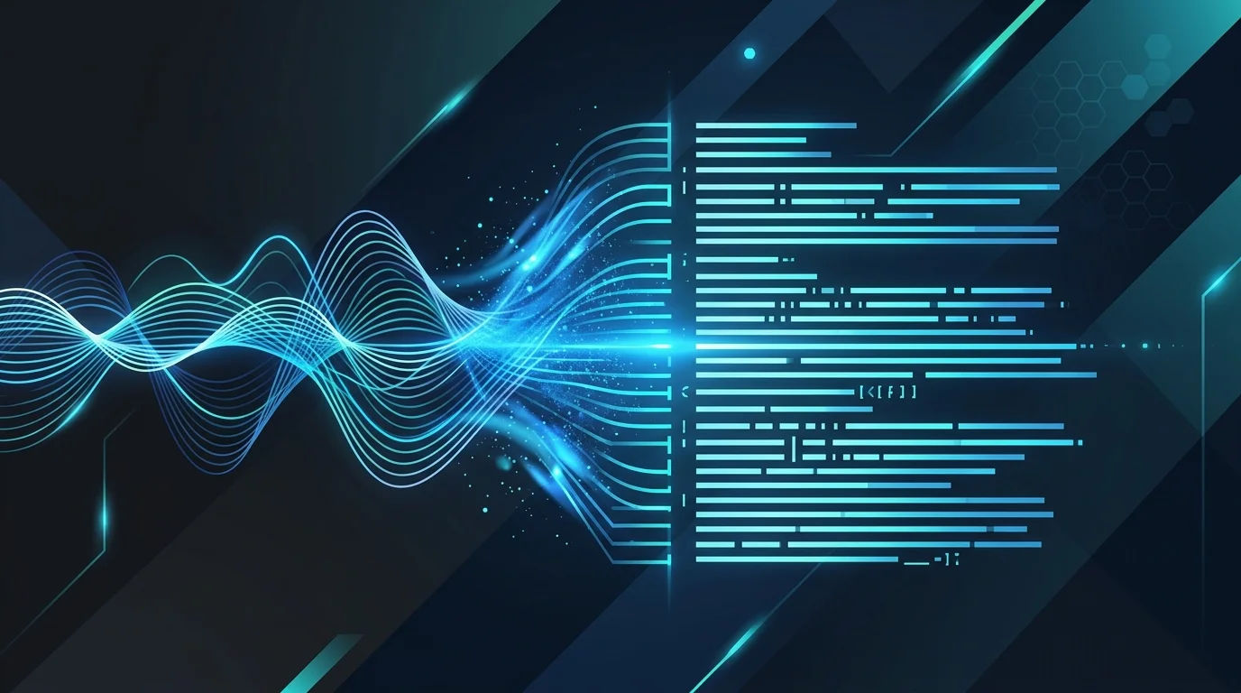 Abstract representation of voice transforming into structured text