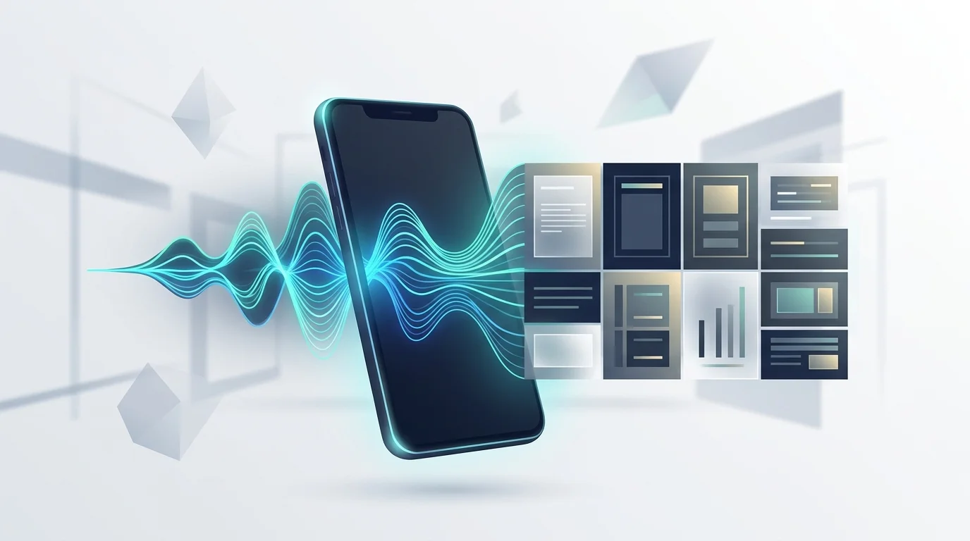 Abstract visualization of voice transforming into structured text