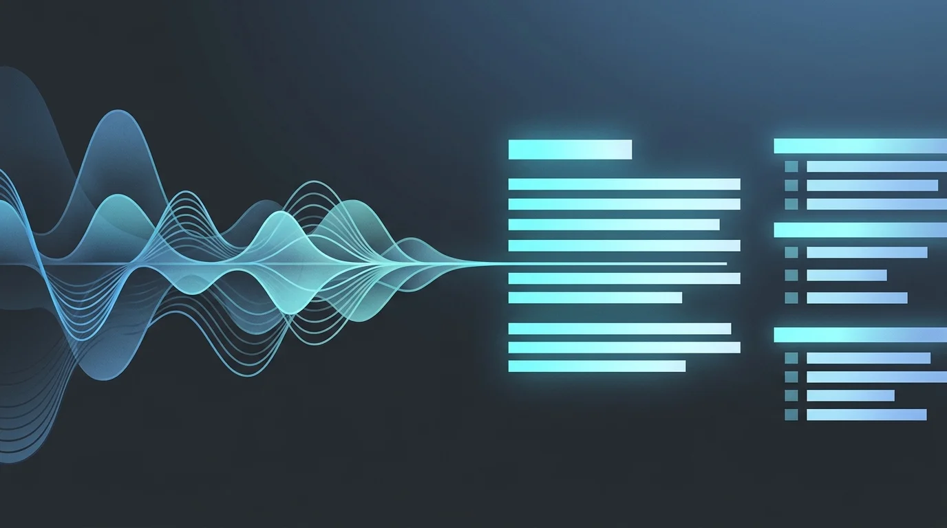 Abstract 3D rendering representing real-time voice transcription and text transformation