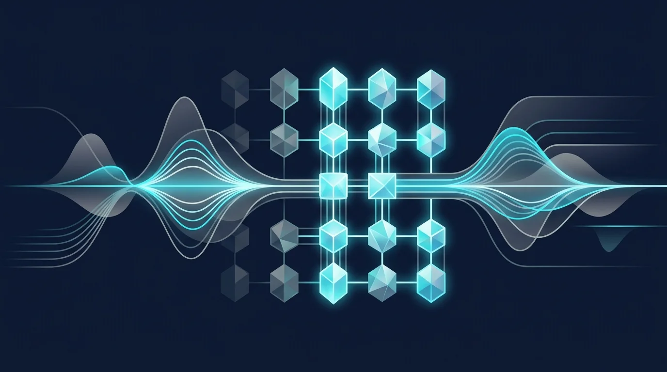 Abstract visualization of voice transforming into structured text