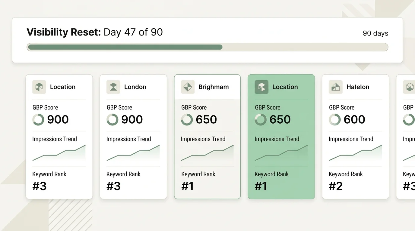 local SEO dashboard for restaurant groups showing GBP performance across multiple locations