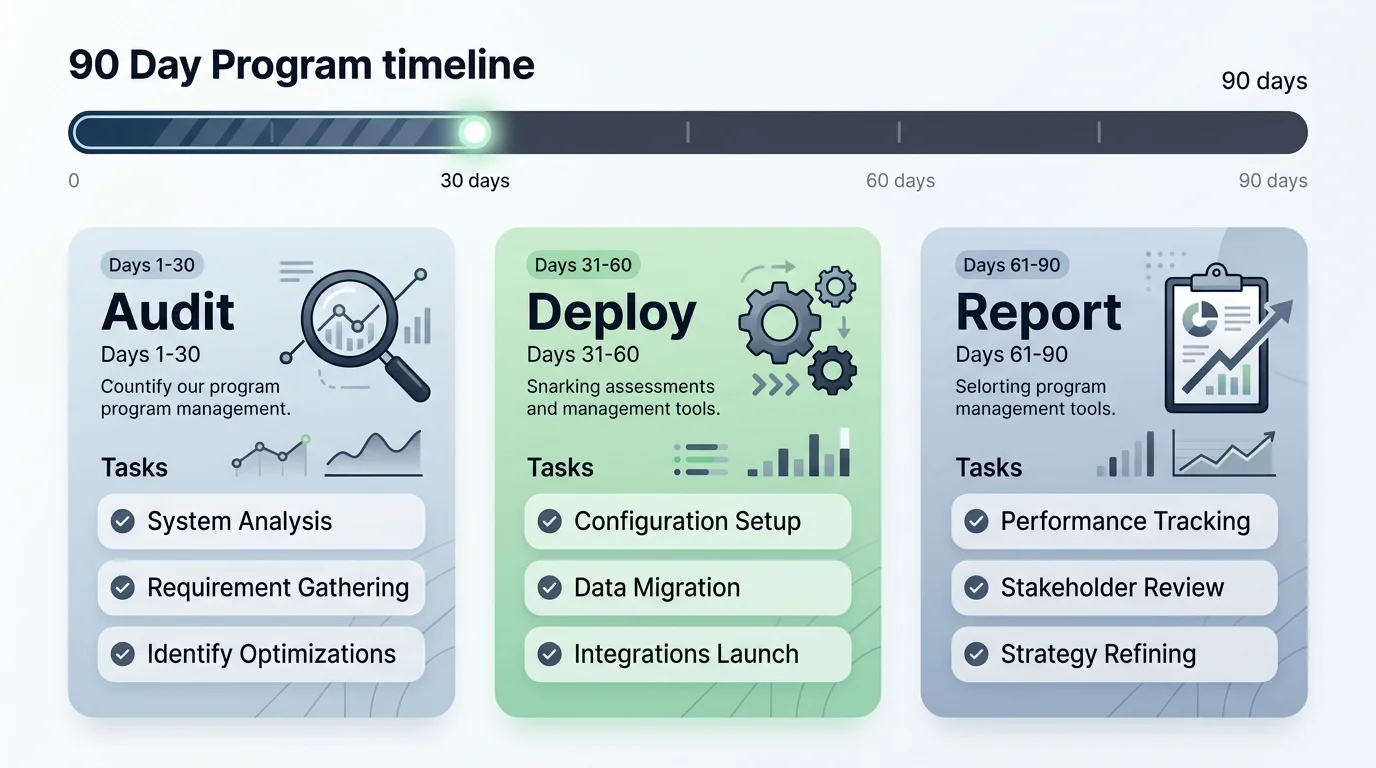 90-day restaurant local SEO program timeline dashboard