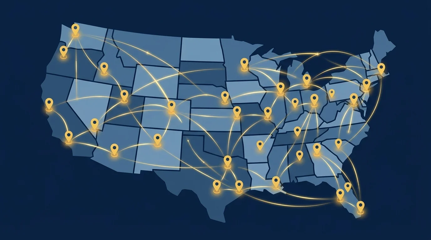 abstract digital map showing local search visibility nodes for hospitality businesses