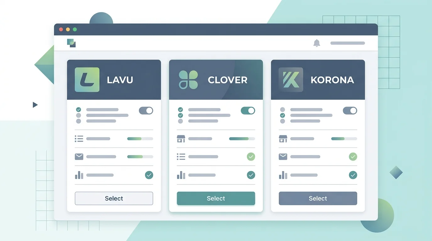 POS platform selection screen showing Lavu, Clover, and Korona options