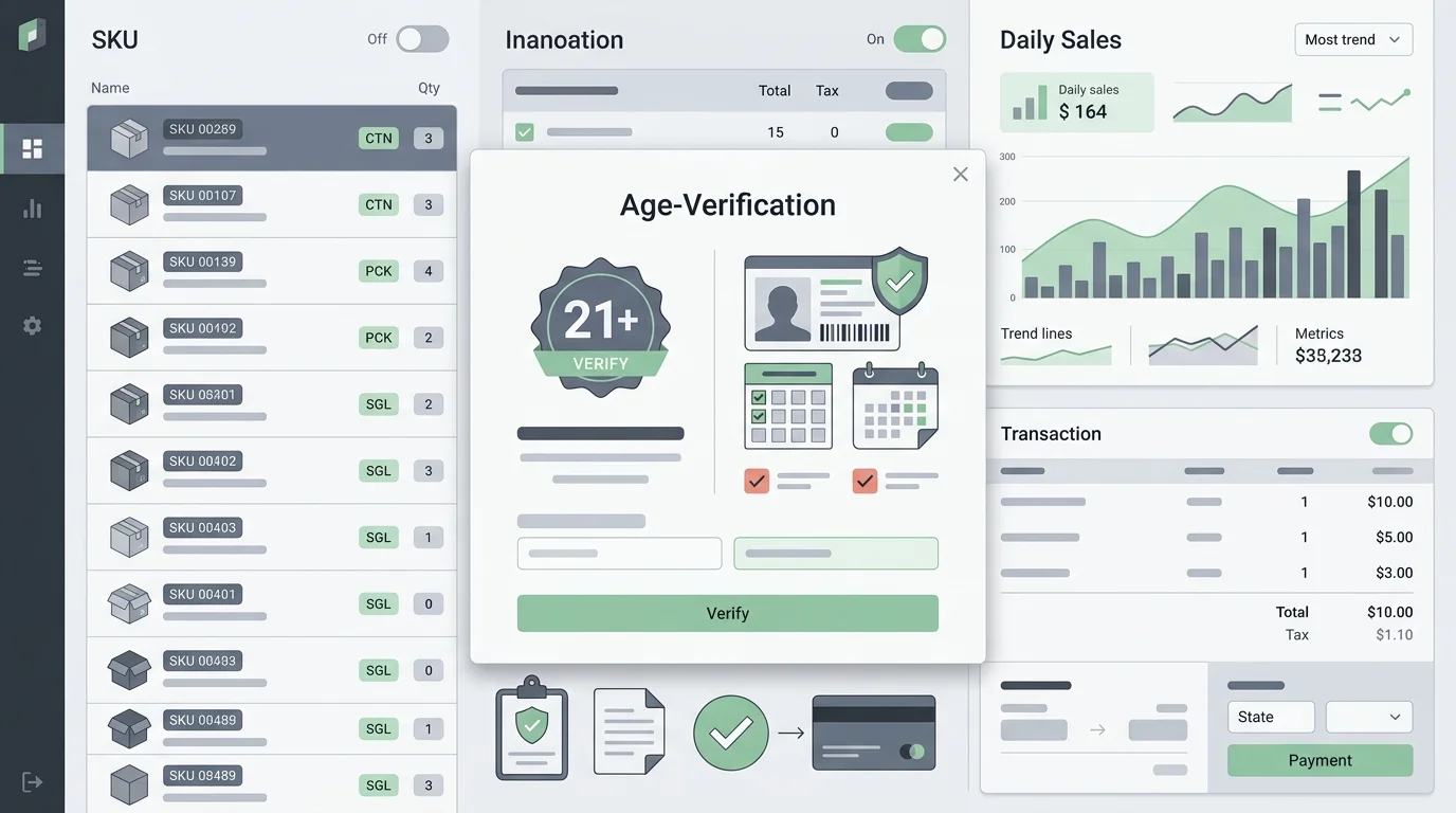 tobacco shop point of sale software dashboard with age verification prompt