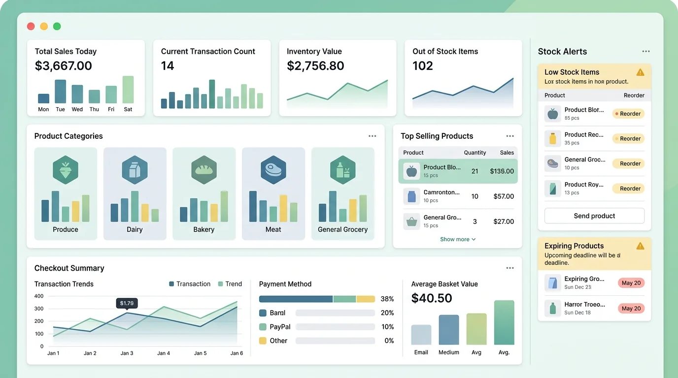 grocery store POS management software dashboard