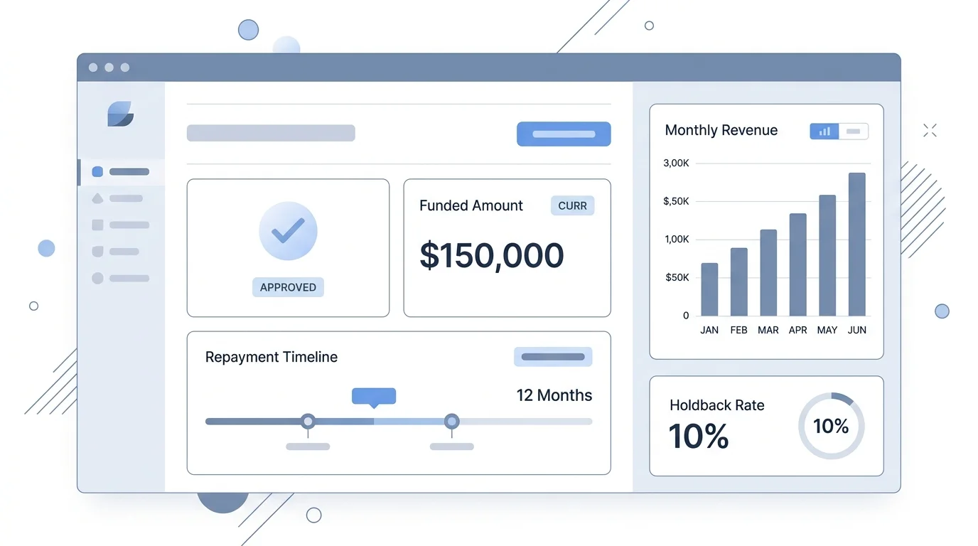 merchant funding approval screen showing funded amount and repayment schedule