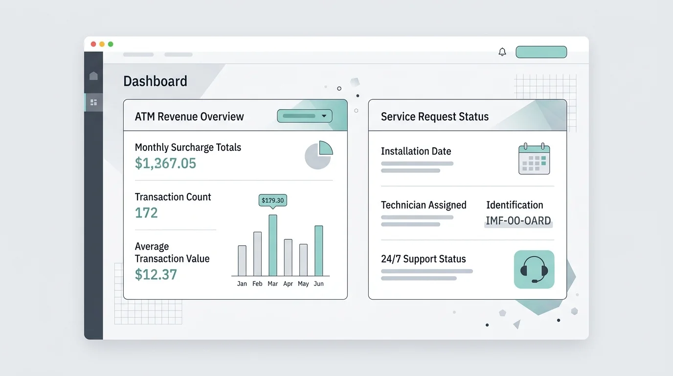 ATM machine installation service dashboard for Tennessee merchants