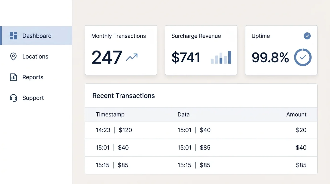 ATM machine placement and surcharge revenue dashboard